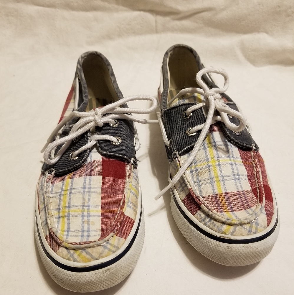 Sperry Top Siders Plaid Fabric Loafers Boat Shoes